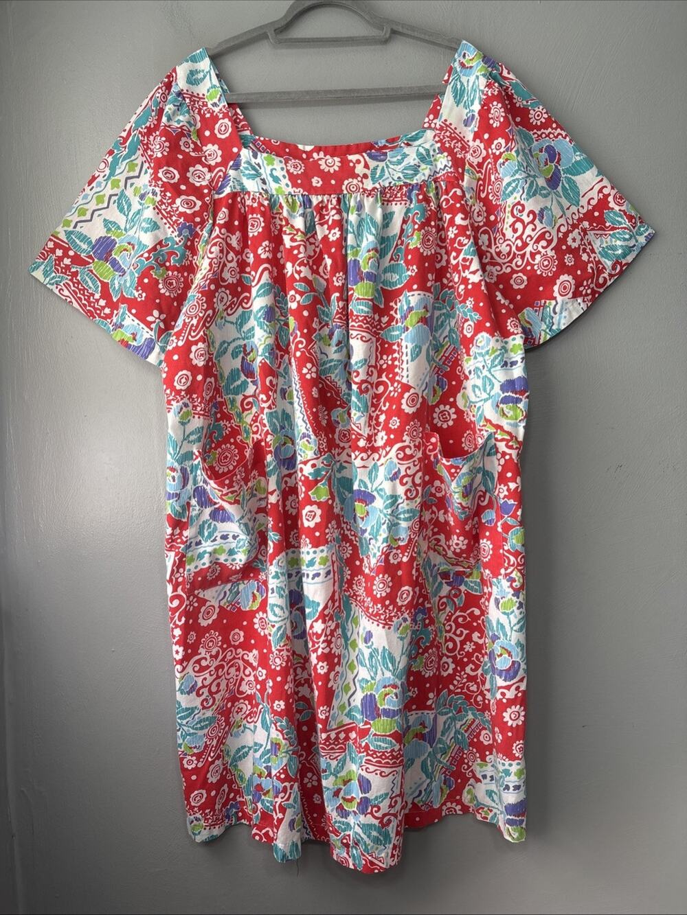 Vtg Carole House Dress Size XXL Red Floral Nightgown Cottagecore Grandma MuMu
